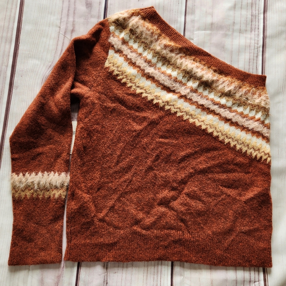 NWT Anthropologie "Vittoria Fair Isle" One Shoulder Sweater Wool Alpaca Blend XL - Picture 7 of 12